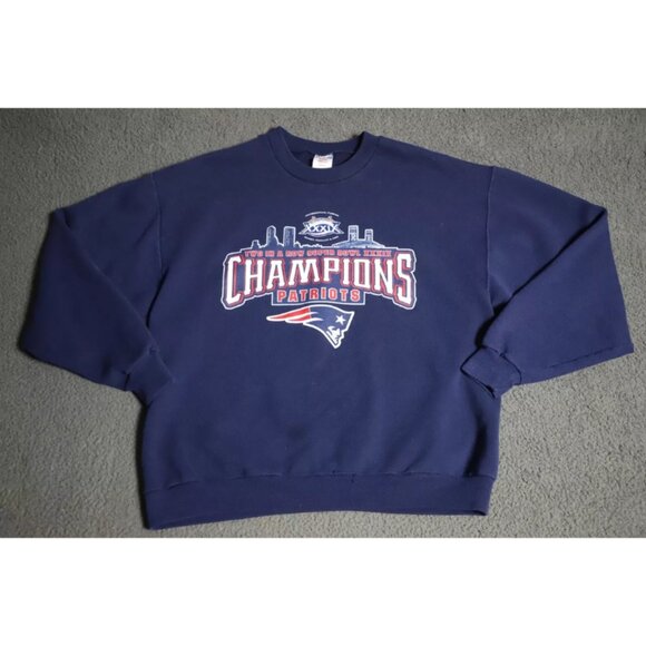 VTG Jerzees Sweatshirt Mens L Blue Super Bowl XXXIX New England Patriots Graphic - Picture 1 of 7